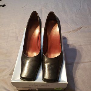 Nine West Black Leather, Square Toe Pump 7.5